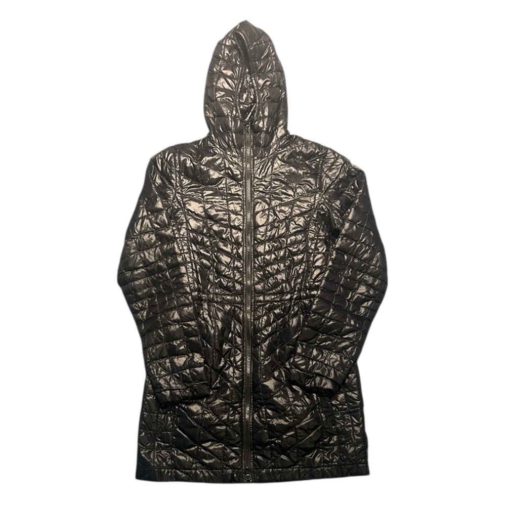 North Face Long Thermoball Parka Puffer Jacket Womens S Small Black Hood Light
